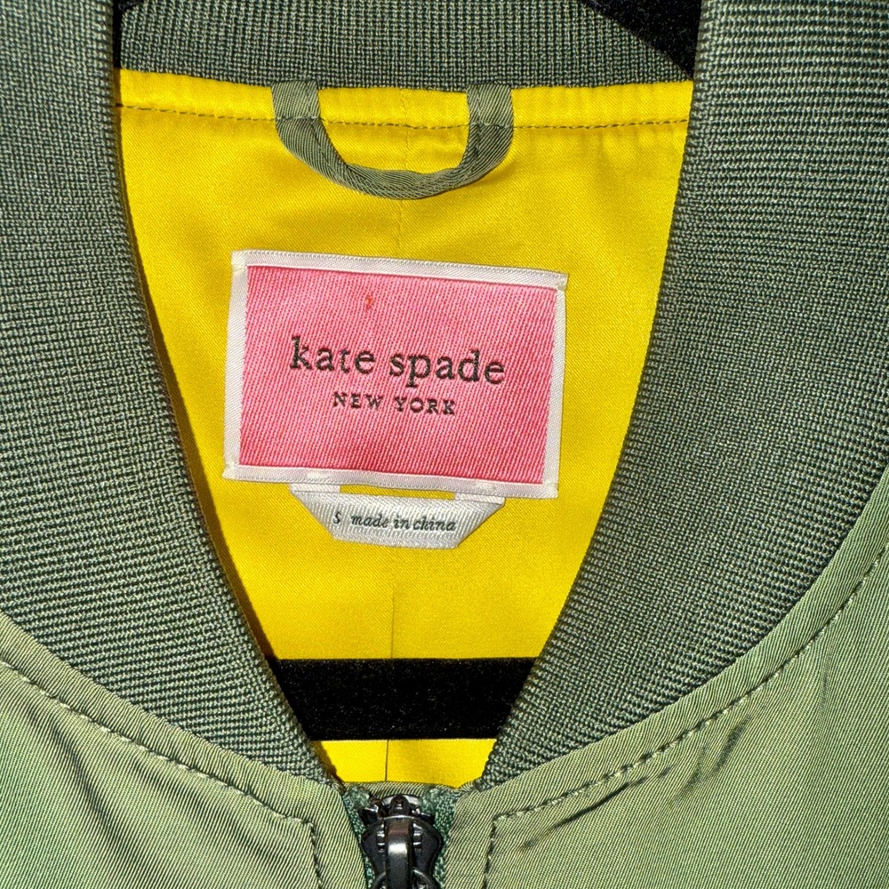 Kate Spade Green Bomber Jacket Peplum Hem Lightweight Women's Small - Picture 4 of 7